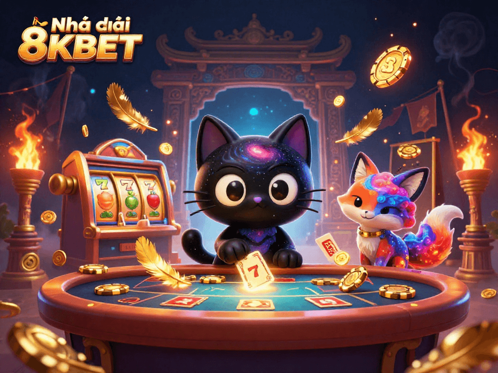 Engage with Nhà cái 8KBET at a cosmic casino with enchanting characters and dynamic gameplay elements.