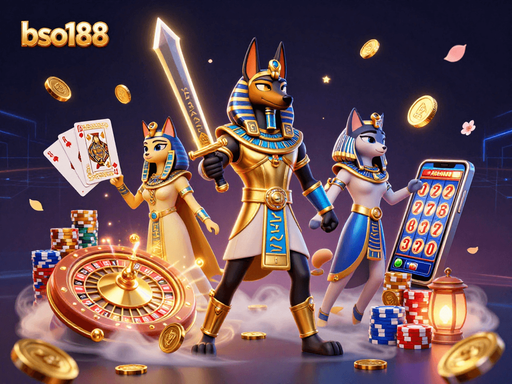 Play thrilling games with bso188 as Anubis and Bastet spread excitement with gold coins.