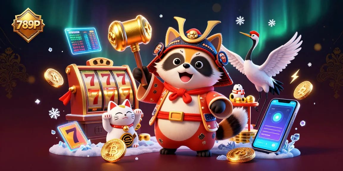 Experience 789P's vibrant casino adventure with cute characters and neon crypto elements.