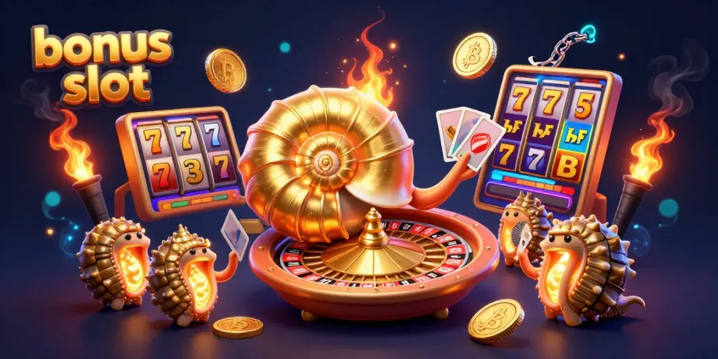 Spin the bonus slot with winning hands and vibrant crypto elements in a captivating 3D scene.