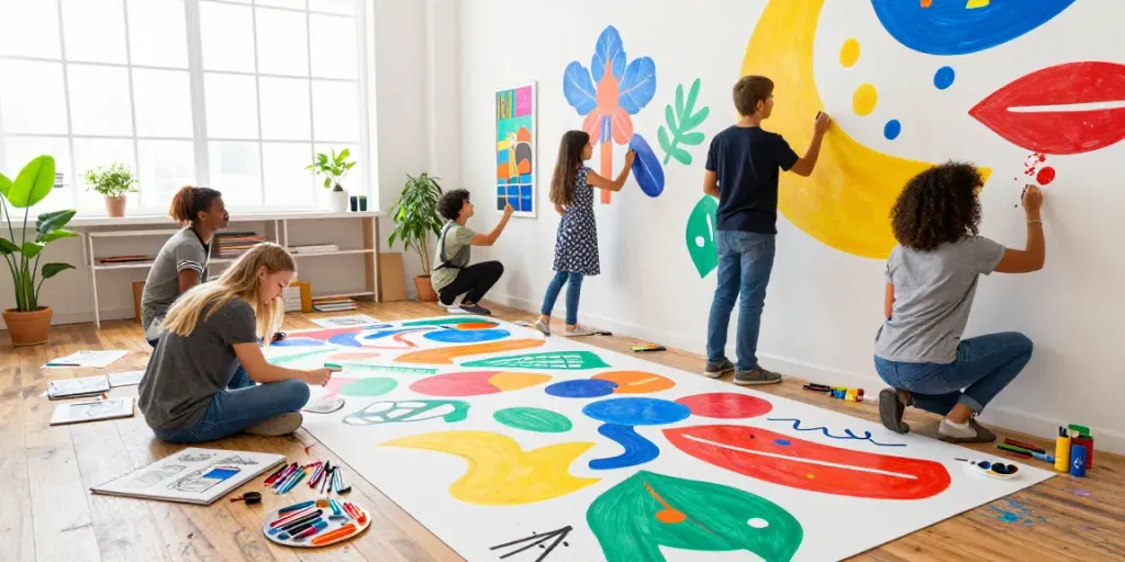 Marker pen supplier artists collaborating in a vibrant studio.