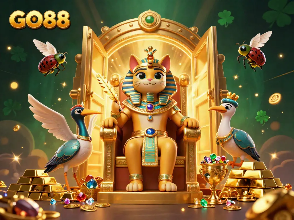 Engage with GO88 as the pharaoh cat rules a vibrant casino full of treasures and riches.