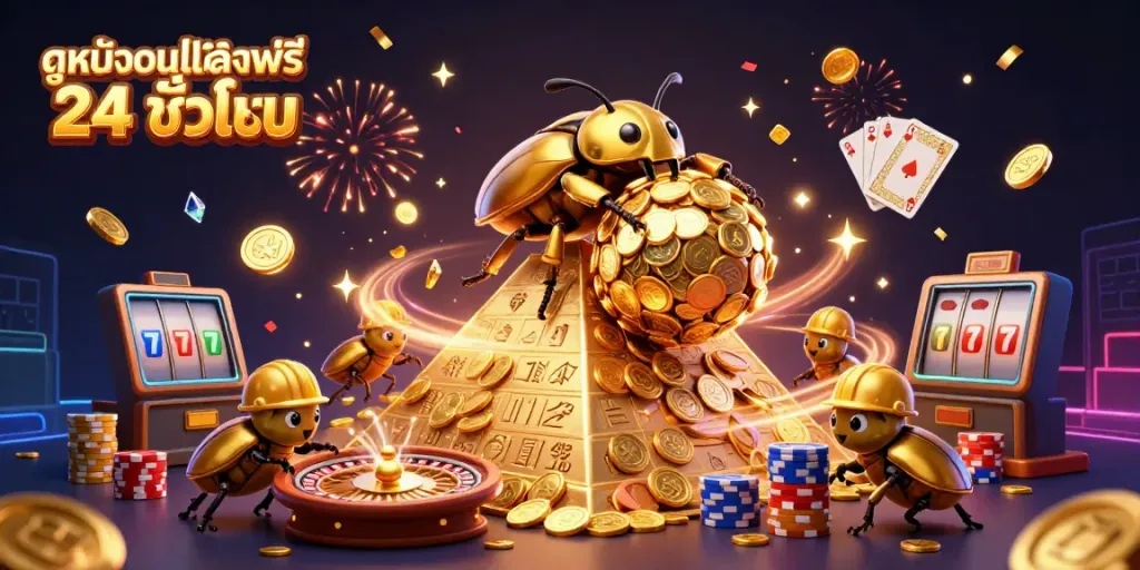 Experience ดูหนังออนไลน์ฟรี 24 ชั่วโมง with our exciting 3D illustration showcasing a casino themed adventure.