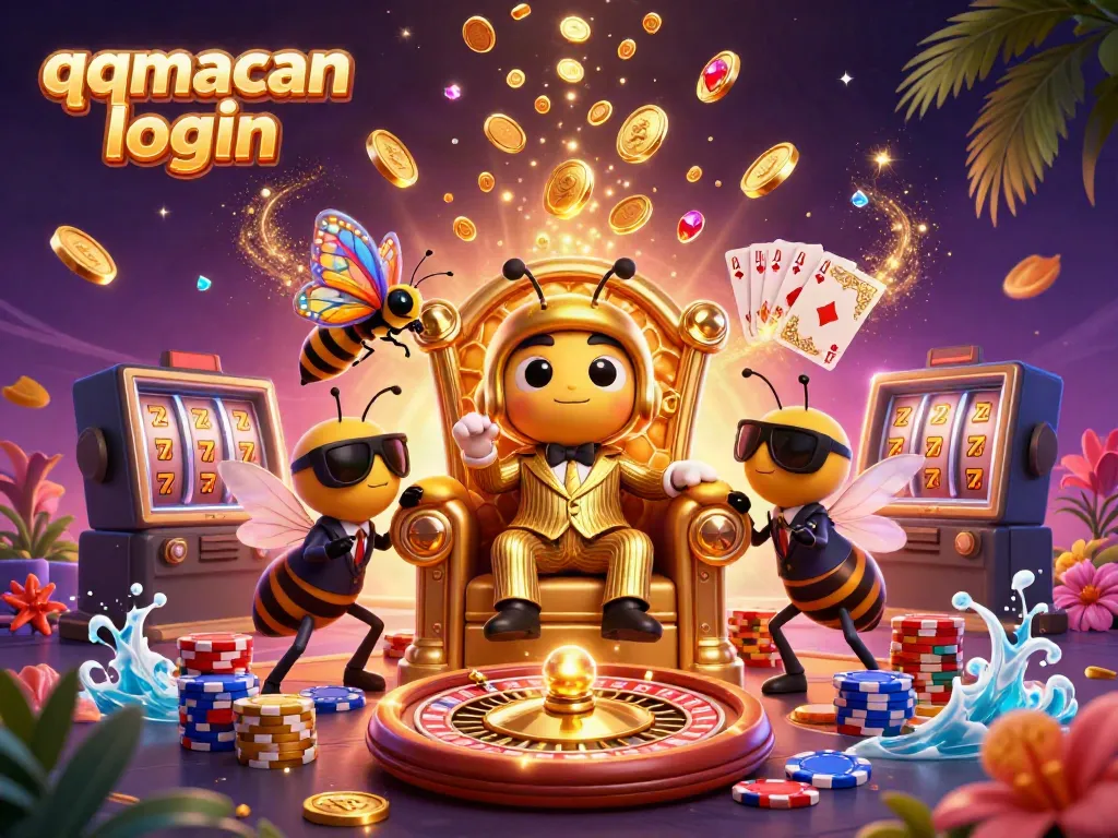 Experience thrilling moments with QQ Macan login as cartoon characters reign in a vibrant casino scene.