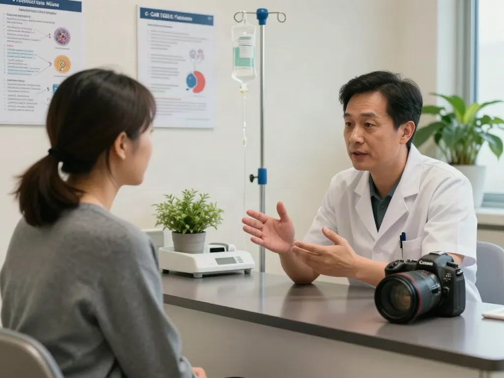 Patient discussing CAR T-cell treatment with a healthcare professional in a clinical setting.