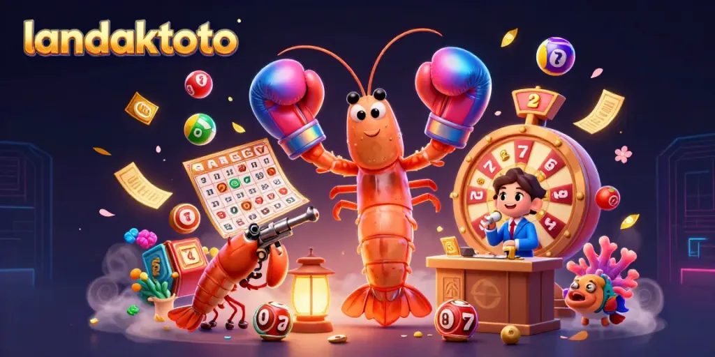 Gambar interaktif landaktoto yang menampilkan karakter ikan mantis dan simbol slot.