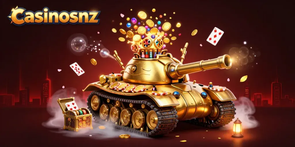Experience the thrilling casinosnz with a vibrant 3D illustration of a dynamic casino beetle tank.