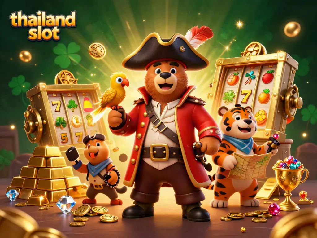 Engage with thrilling thailand slot adventures in a vibrant pirate-themed casino scene.
