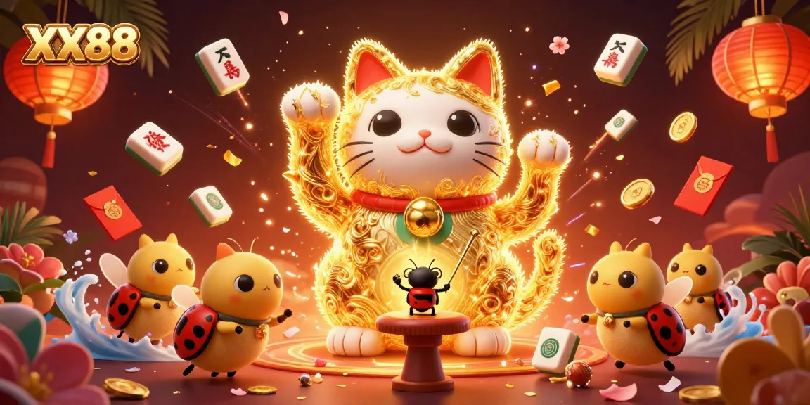 Engage with the vibrant XX88 online casino experience through a lively illustration featuring golden fireflies and gaming elements.
