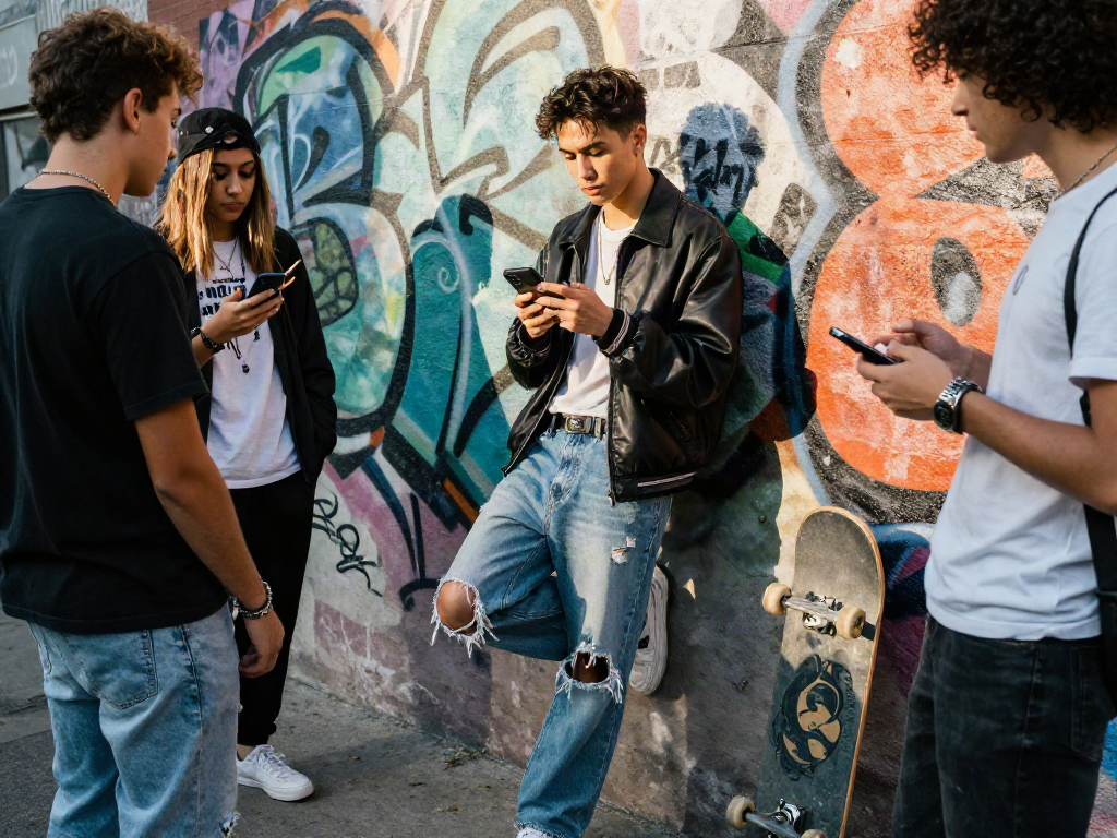 Youth resembling a celebrity enjoying urban lifestyle, recognizing looks like a celebrity.