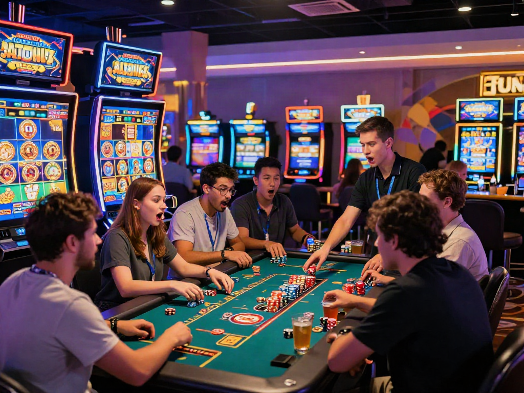 Players enjoying action-packed situs slot qris games in a vibrant casino environment.
