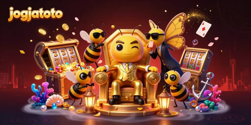 Engage with jogjatoto's vibrant casino world featuring cartoon characters and dynamic slot elements.