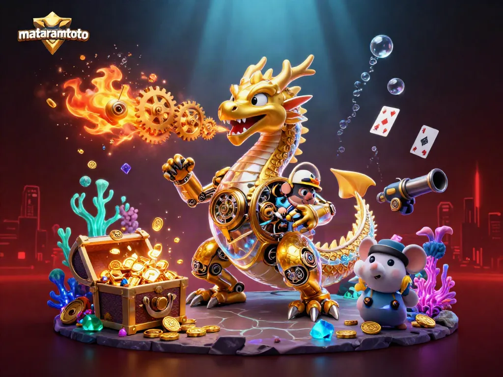 Experience thrilling gameplay at MATARAMTOTO with a golden dragon and treasure amidst vibrant casino elements.