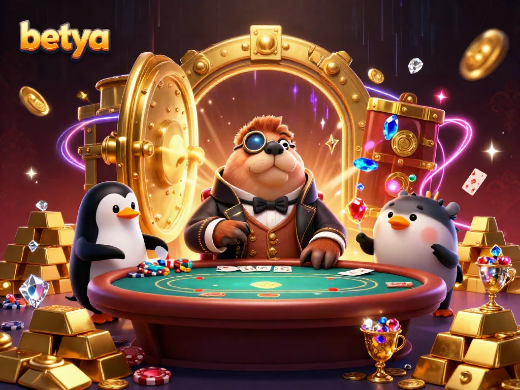 Betya players enjoy a vibrant underwater poker scene with a walrus and dealer in action.