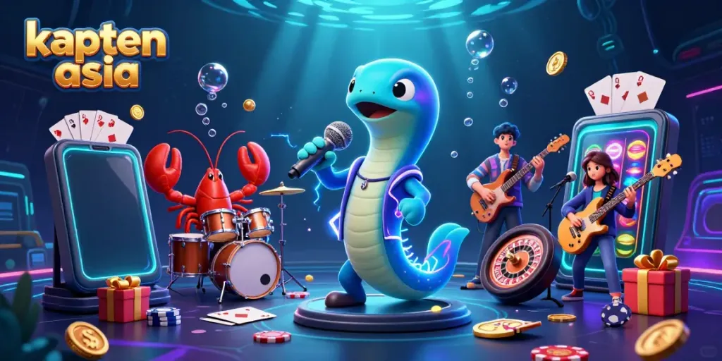 Kapten Asia, listrik DJ belut tampil bersama band di panggung kasino bawah laut.