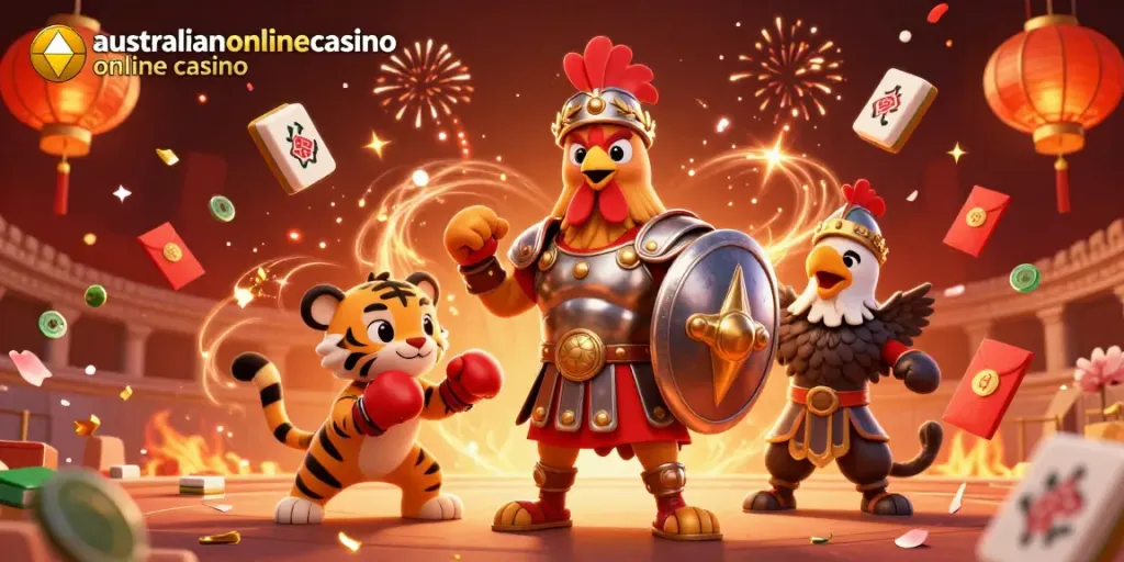 Experience the excitement at australianonlinecasino online casino with animated characters and vibrant casino elements.
