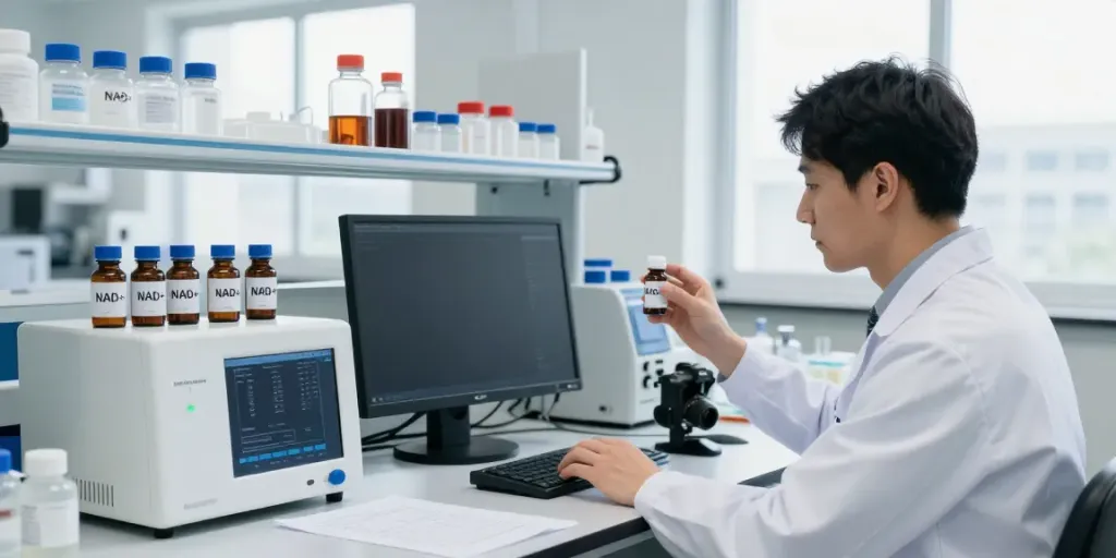 Buy NAD+ vial online for reliable research-grade compounds in a professional lab setting.