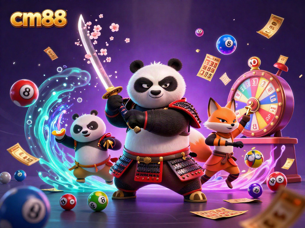 Spin for jackpots with cm88 in a vibrant, action-packed digital casino scene.