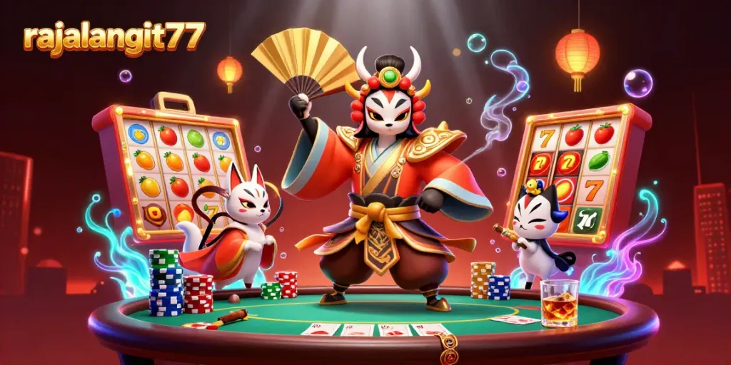 Bermain dengan rajalangit77 di slot gacor penuh warna dan simbol keberuntungan.