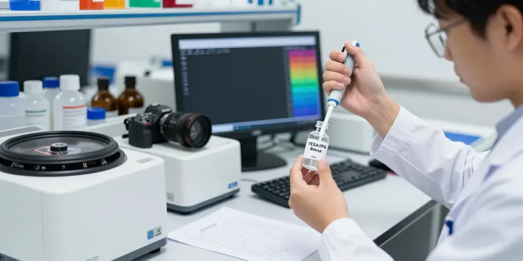 Researcher measuring TESA/IPA blend in lab environment showcasing scientific rigor.
