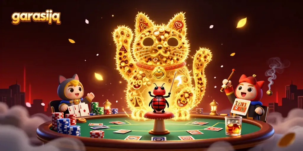 Experience the excitement of garasiqq with vibrant golden fireflies in a dazzling casino scene.
