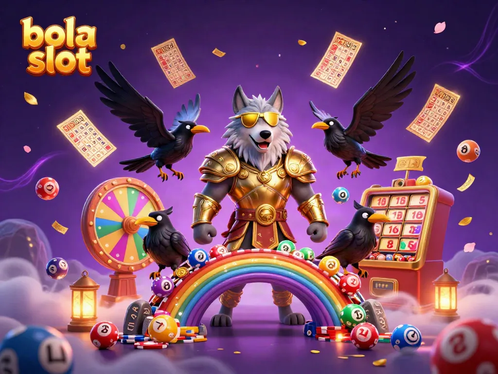 Experience the excitement of bola slot with a lively 3D casino scene featuring Odin and ravens.