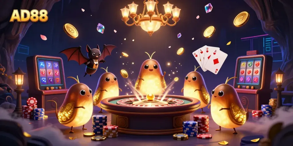 Experience the excitement of AD88 casino with vibrant glowworms lighting the games.