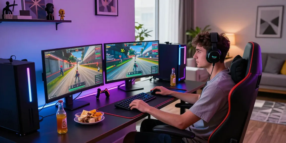 Pengalaman gaming online luxury111 dengan gamer berpenampilan modern dalam ruangan gaming berteknologi tinggi.