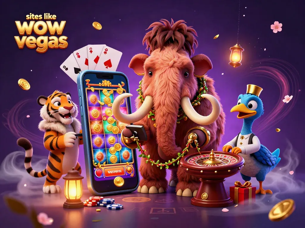 Experience top-rated games at sites like wow vegas with a playful illustration featuring unique characters.