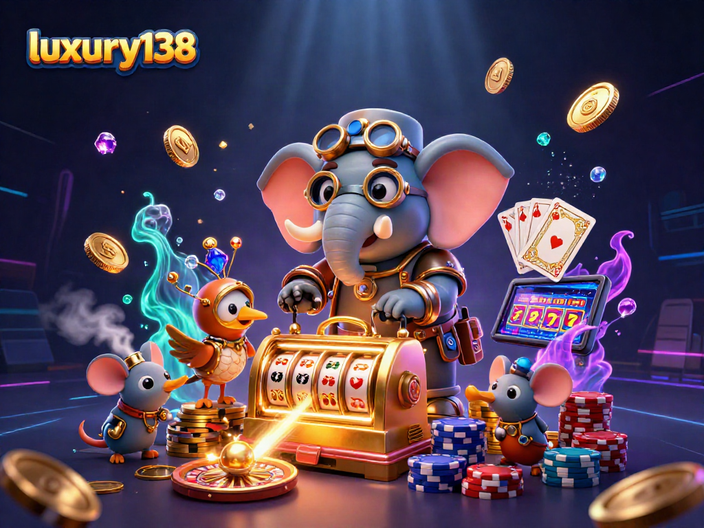 Menangkan jackpot di luxury138 dengan gambar mesin slot yang dikelilingi oleh koin emas dan permata berkilau.