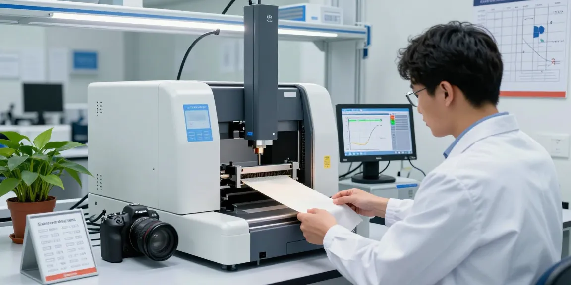 SmartPull tensile strength testing machine in a lab with real-time data display and technician operating.