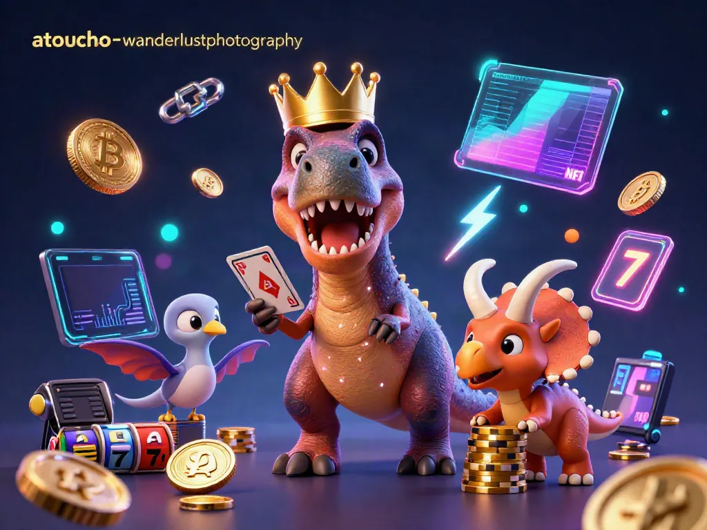 atouchofwanderlustphotography showcases a vibrant T-Rex and friends in a dynamic casino scene.