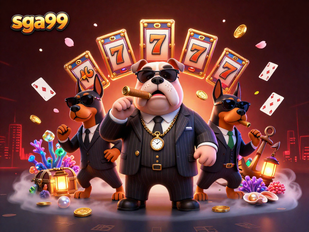 Experience top-tier gambling excitement with sga99 in a vibrant casino illustration scene.