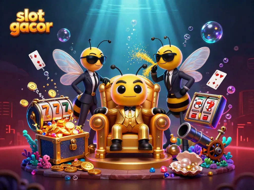 Engage with slot gacor games in a vibrant casino scene featuring a bumblebee mob boss.