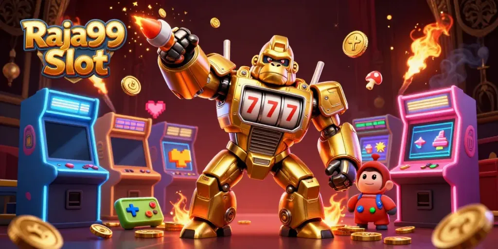 Raja99 Slot memberikan pengalaman bermain yang mendebarkan dengan karakter robot slot yang mencolok.