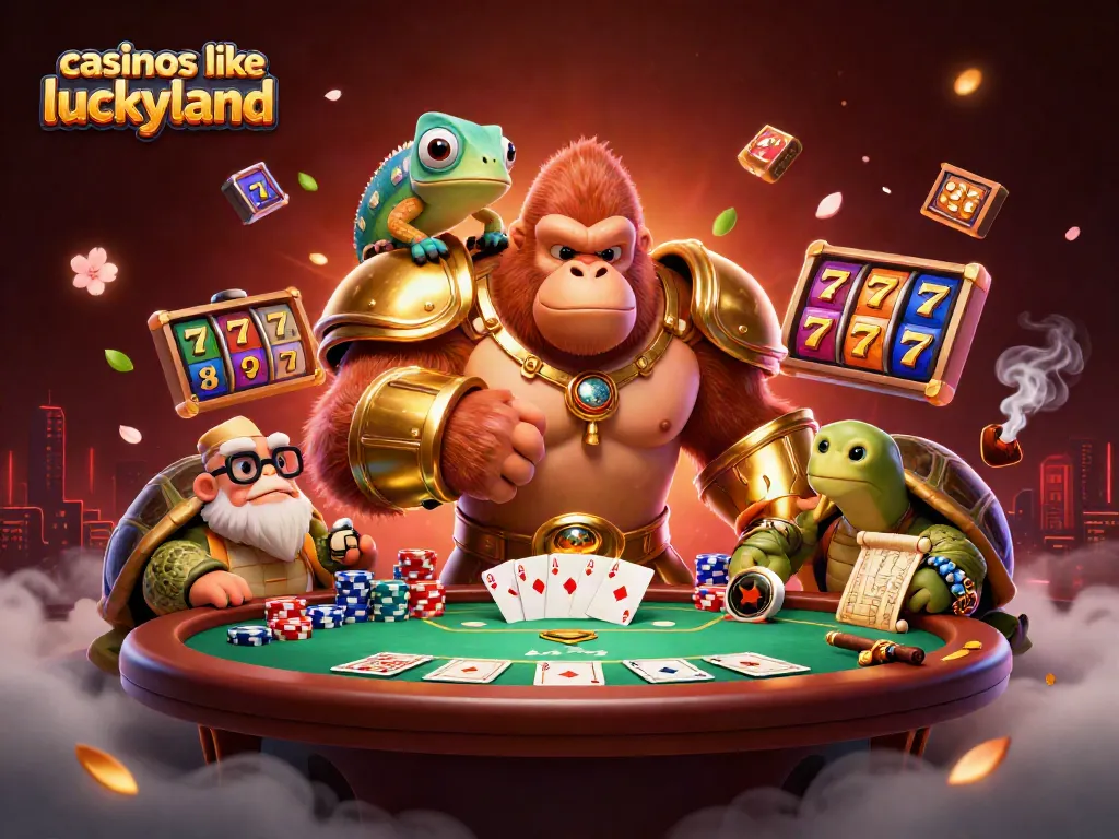 Experience casinos like luckyland with powerful gorilla king and colorful chameleon in dynamic gaming scene