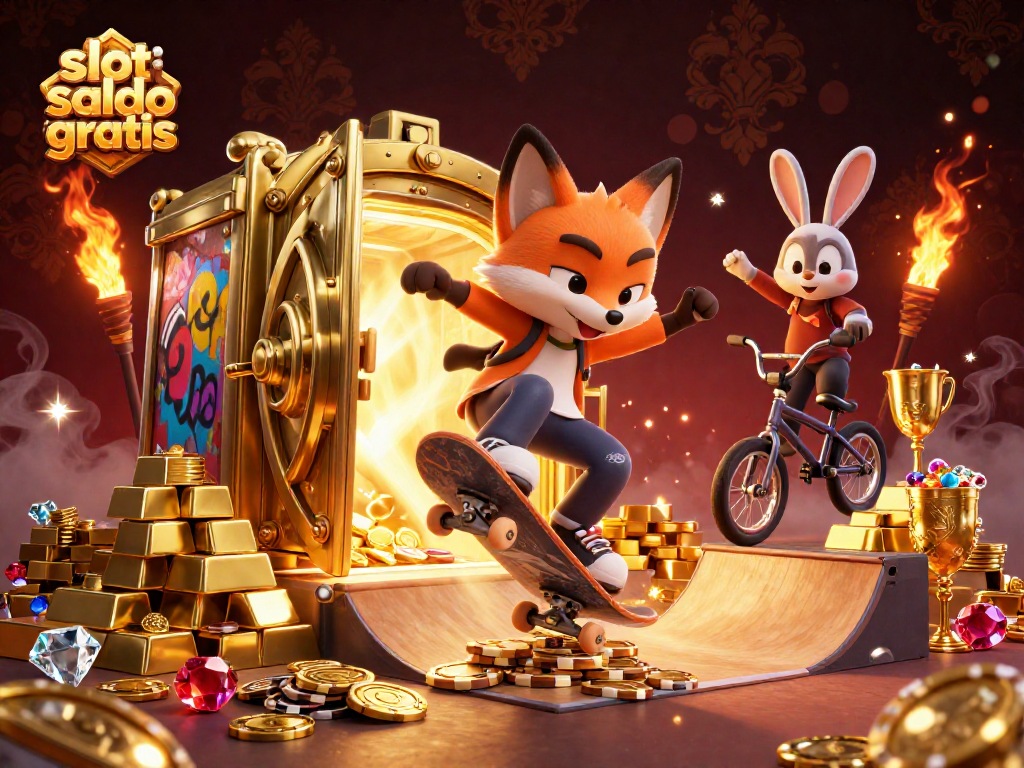 Experience the excitement of slot saldo gratis with vibrant characters and dynamic casino elements.