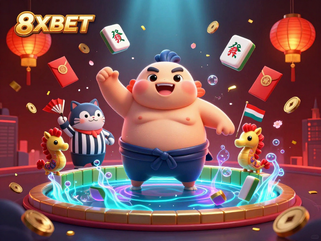 Experience the thrill of 8XBET with engaging characters and vibrant casino-themed elements.