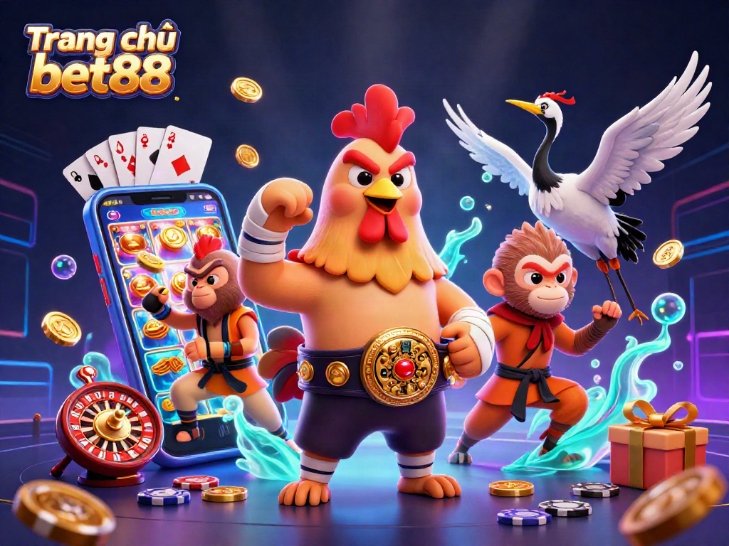 Engage with the exciting games at Trang chủ bet88, witness fierce characters in a vibrant casino scene.