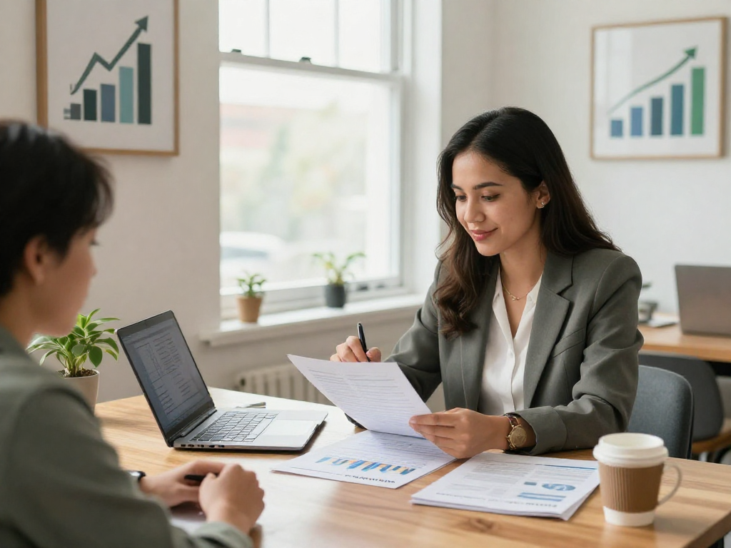 Credit consolidation financial counseling session showcasing advisor assisting client with debt management plans in a welcoming office.