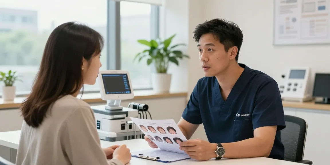 Consultation about hair transplant Turkey cost in a modern clinic setting, with experts discussing options.