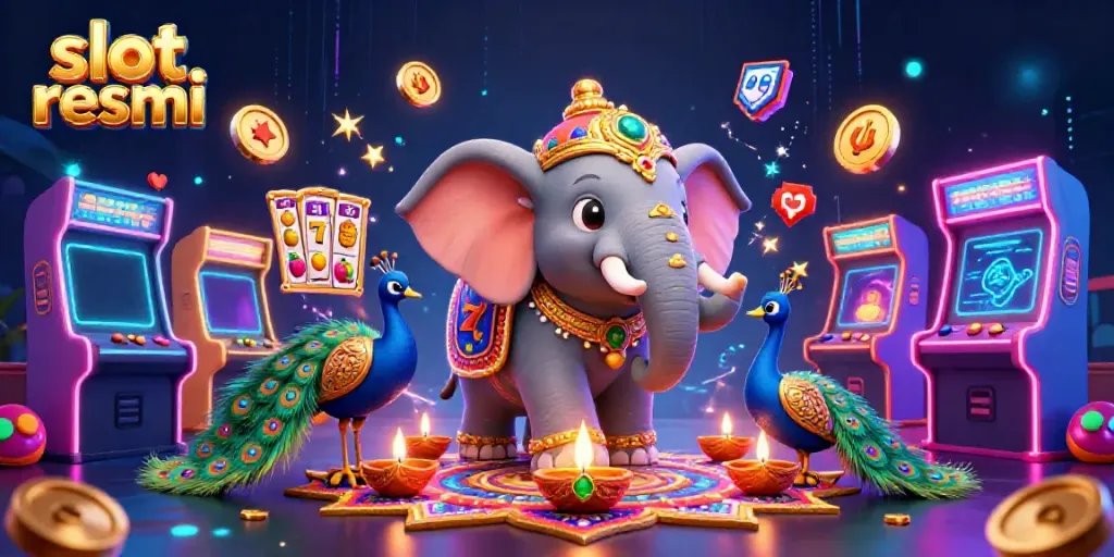 Spin to win big on slot resmi with vibrant casino-themed 3D illustration featuring iconic symbols.