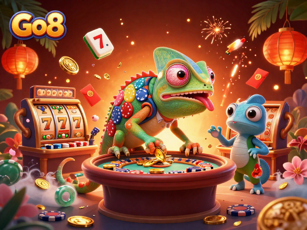 Engage with Go8's vibrant casino atmosphere featuring unique characters and exciting game elements.