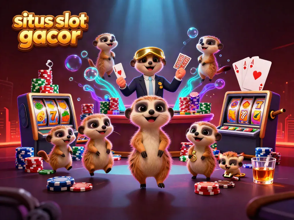 Gambarkan situs slot gacor dengan koloni meerkat yang menjalankan kasino yang megah dan dinamis.