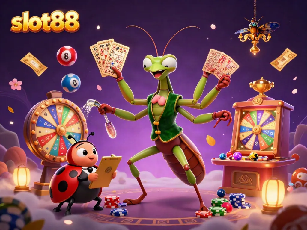 Engage in slot88 gaming excitement with a vibrant 3D illustration of dynamic characters amid a casino atmosphere.