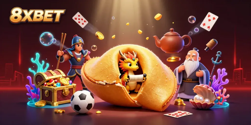 Engage with 8XBET's vibrant casino atmosphere, featuring golden treasures and betting excitement.