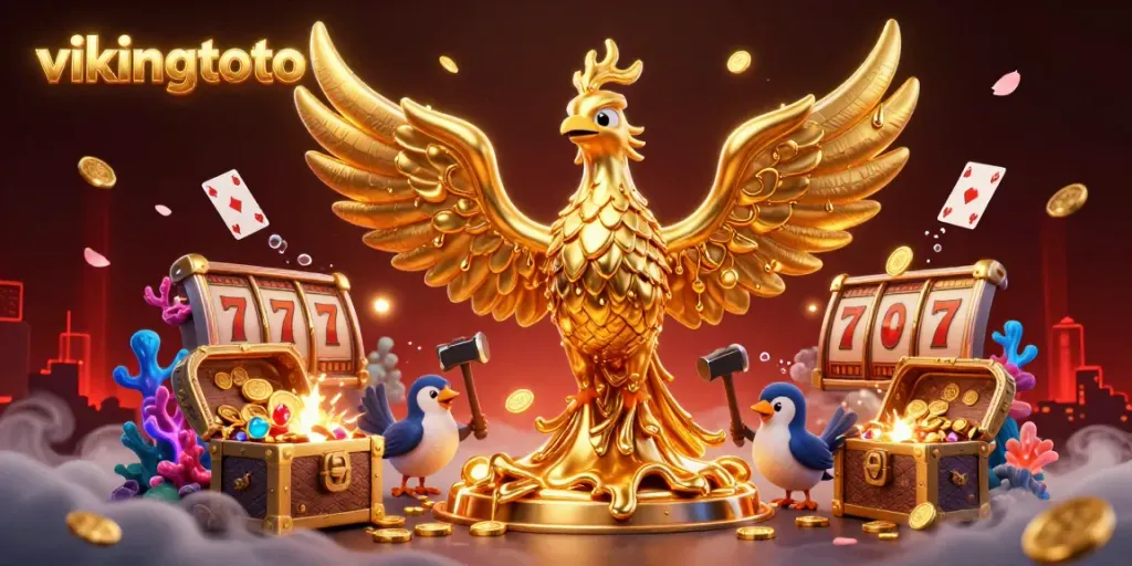Experience the thrill of vikingtoto with a vibrant golden phoenix and dynamic casino elements.