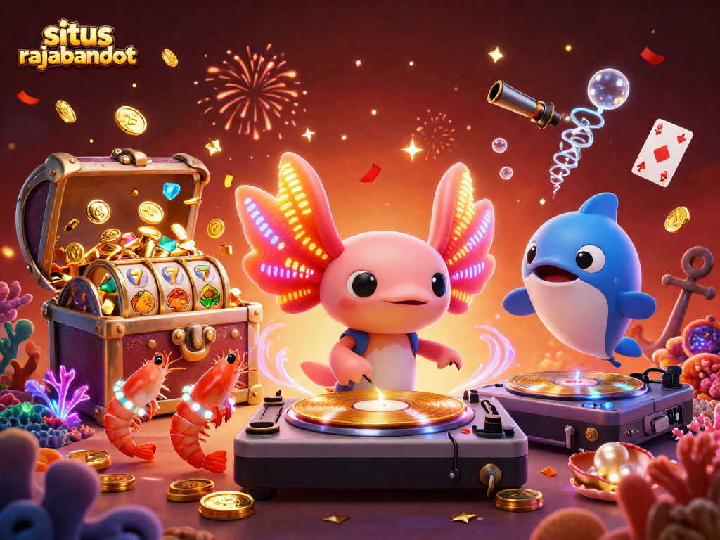 Geng shrimp menari dan DJ axolotl neon di situs rajabandot yang seru.