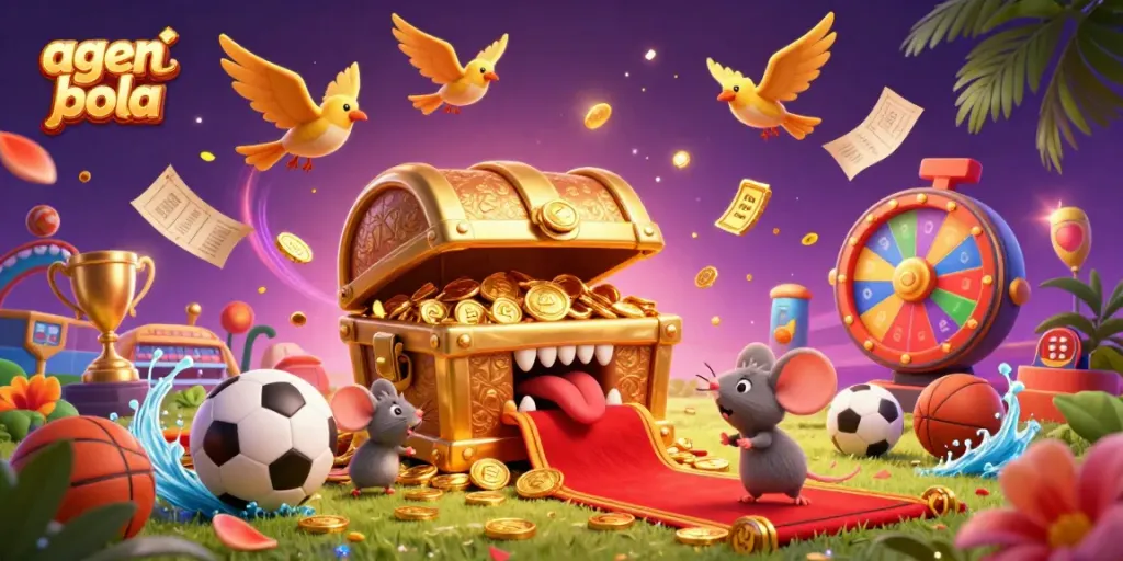 Engage in thrilling sports betting with agen judi bola in this vibrant digital illustration featuring dynamic betting elements.