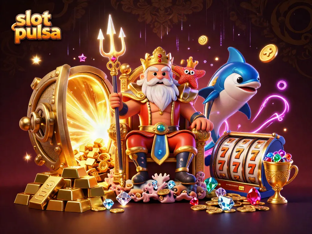 Engage with slot pulsa action in a vibrant casino atmosphere featuring legendary sea king Neptune.